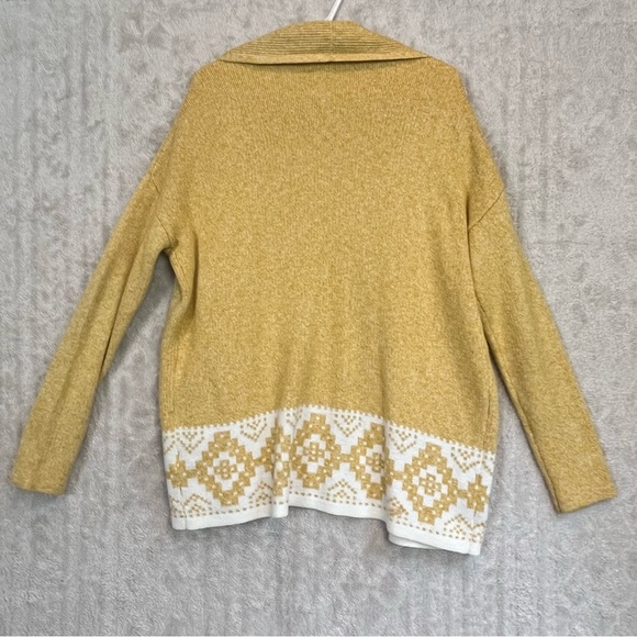 Women's Long Gold Soft Knit Open Cardigan Faire Isle Shawl Collar Sz M Oversized - Picture 8 of 15